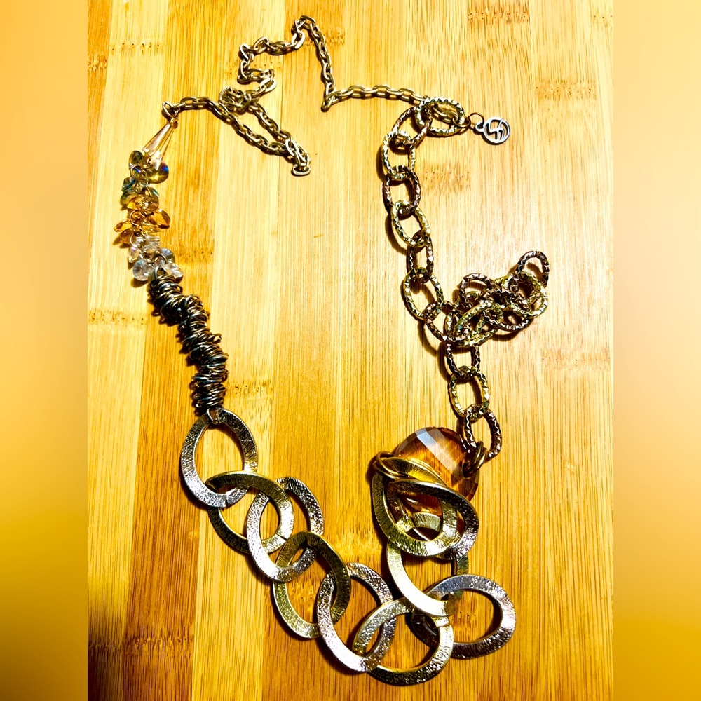 Elegant Gold and Silver Chain Multi Media Necklace See Photos Art Deco Jewelry